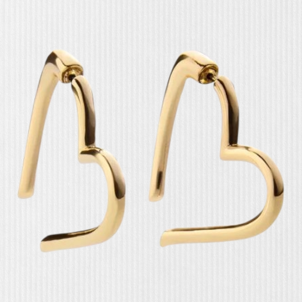 Baublebar Gold Heart Hoop Earrings Statement Minimalist Modern‎ Jewelry - Picture 2 of 7